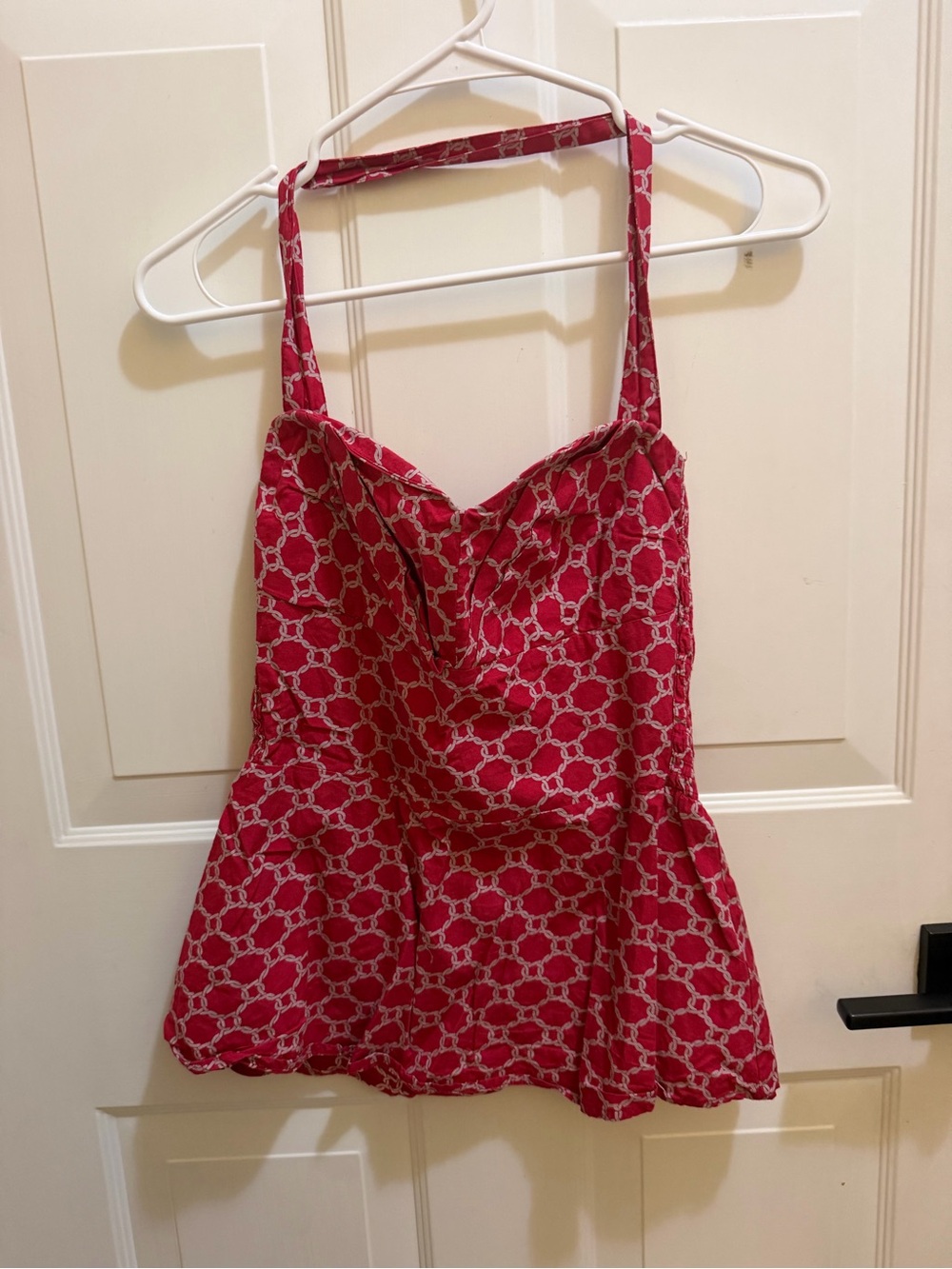 Anthropologie Red Chain-Link Print Halter Camisole